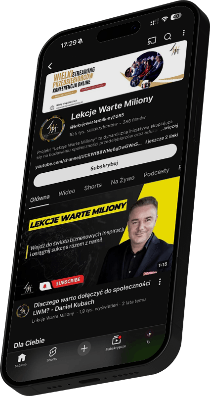 Mockup iPhone z profilami social media Lekcje Warte Miliony